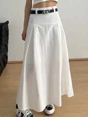 High Waist A-Line Maxi Skirt White - Fashorio