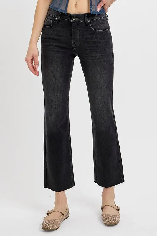 RISEN Tummy Control Mid Rise Crop Straight Jeans – Flattering Denim - Fashorio