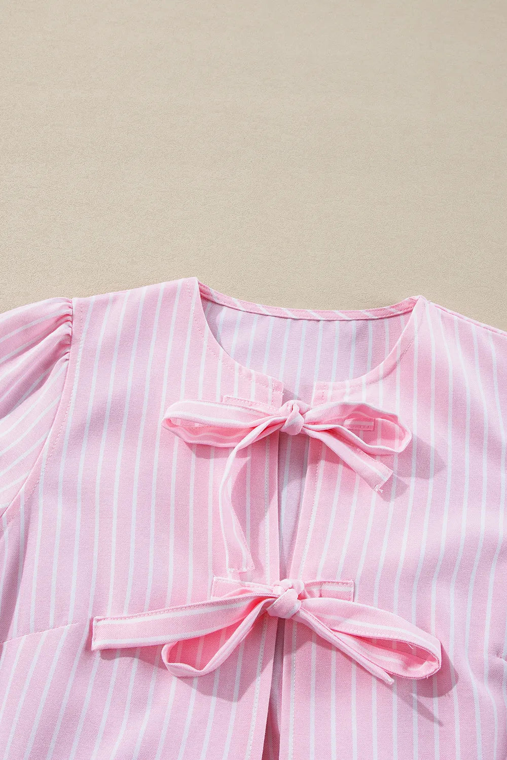 Striped tie bow blouse full length