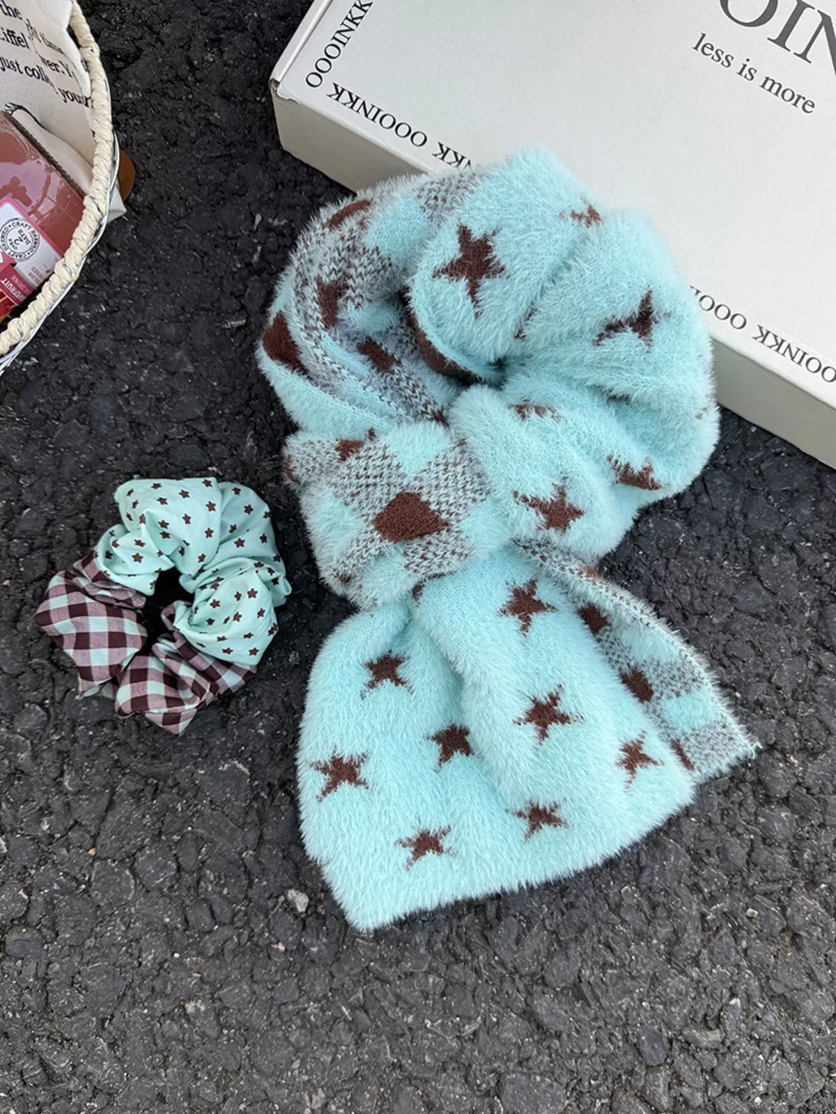 Star plaid plush scarf shown looped