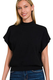 Zenana Mock Neck Short Dolman Sleeve Sweater BLACK - Fashorio