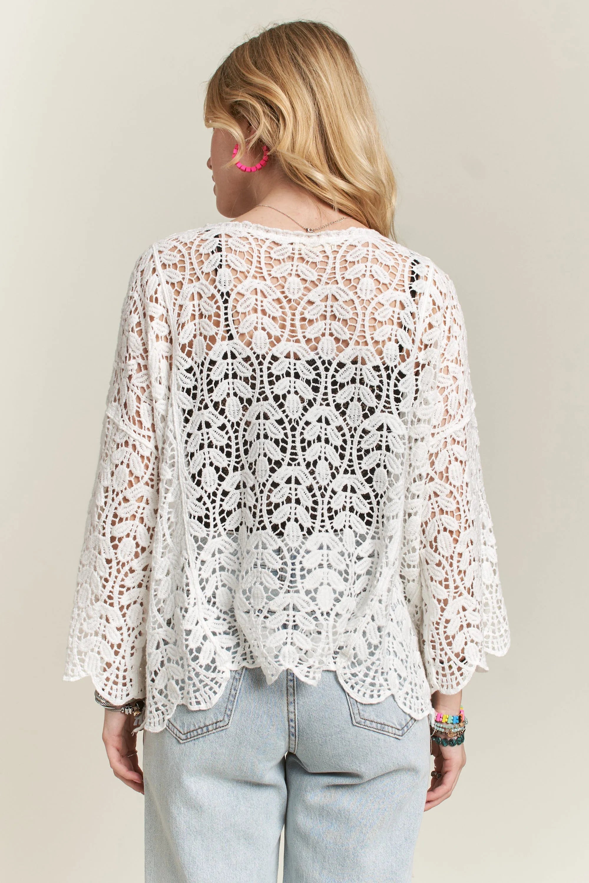 ADORA Leaf Pattern Crochet Cardigan - Fashorio