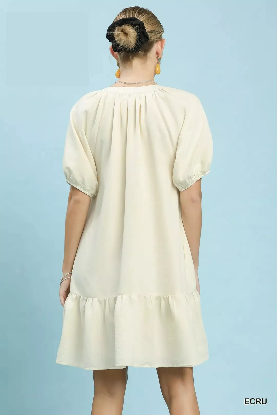 Embroidered Floral Babydoll Dress side view