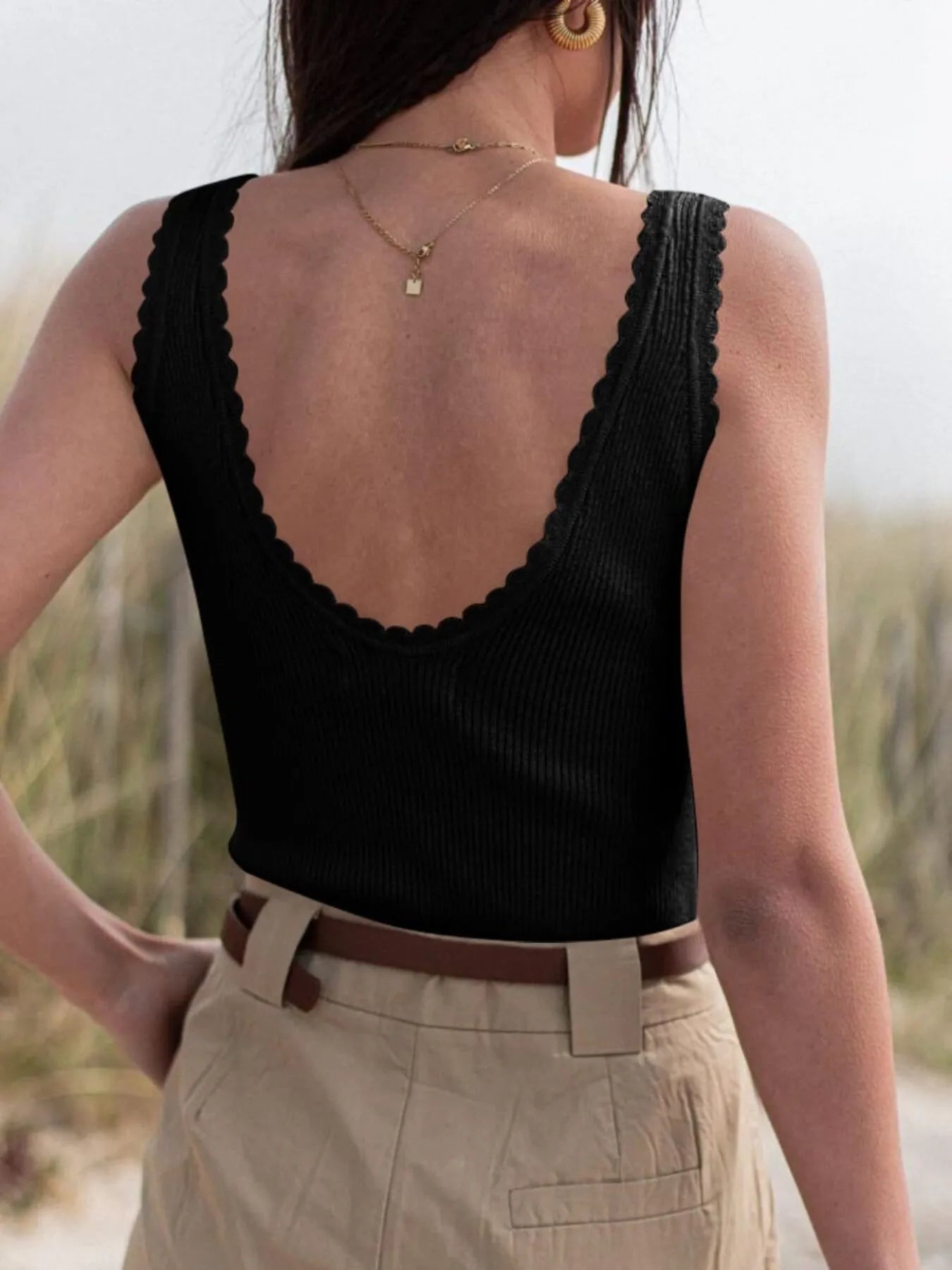 Ribbed Scoop Neck Tank Top - Fashorio