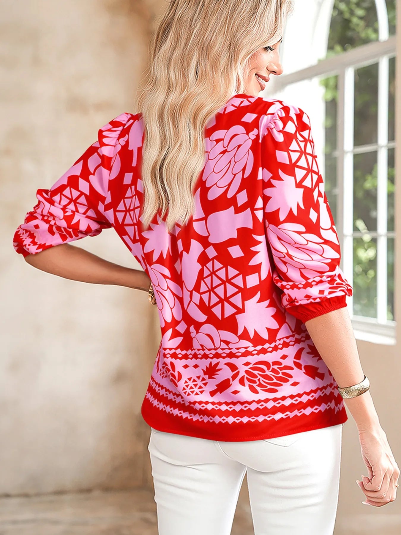 Floral Print Tie-Neck Button Down Shirt - Fashorio