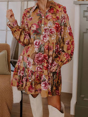 Floral Print Half Button Flounce Sleeve Ruffle Mini Dress - Fashorio