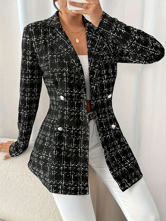 Tweed Double-Breasted Blazer Black - Fashorio