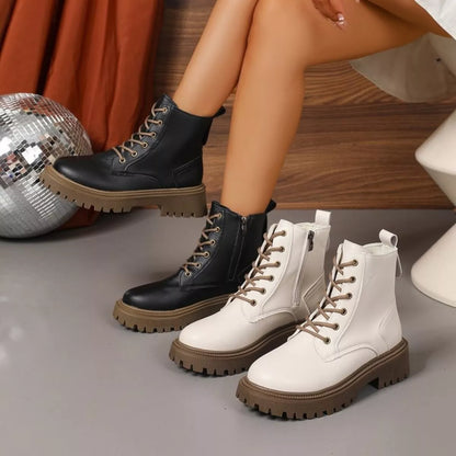 Lace Up Round Toe Boots - Fashorio