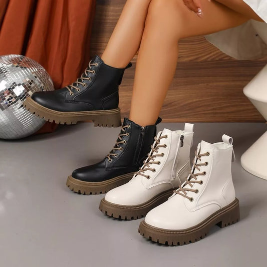 Lace Up Round Toe Boots - Fashorio
