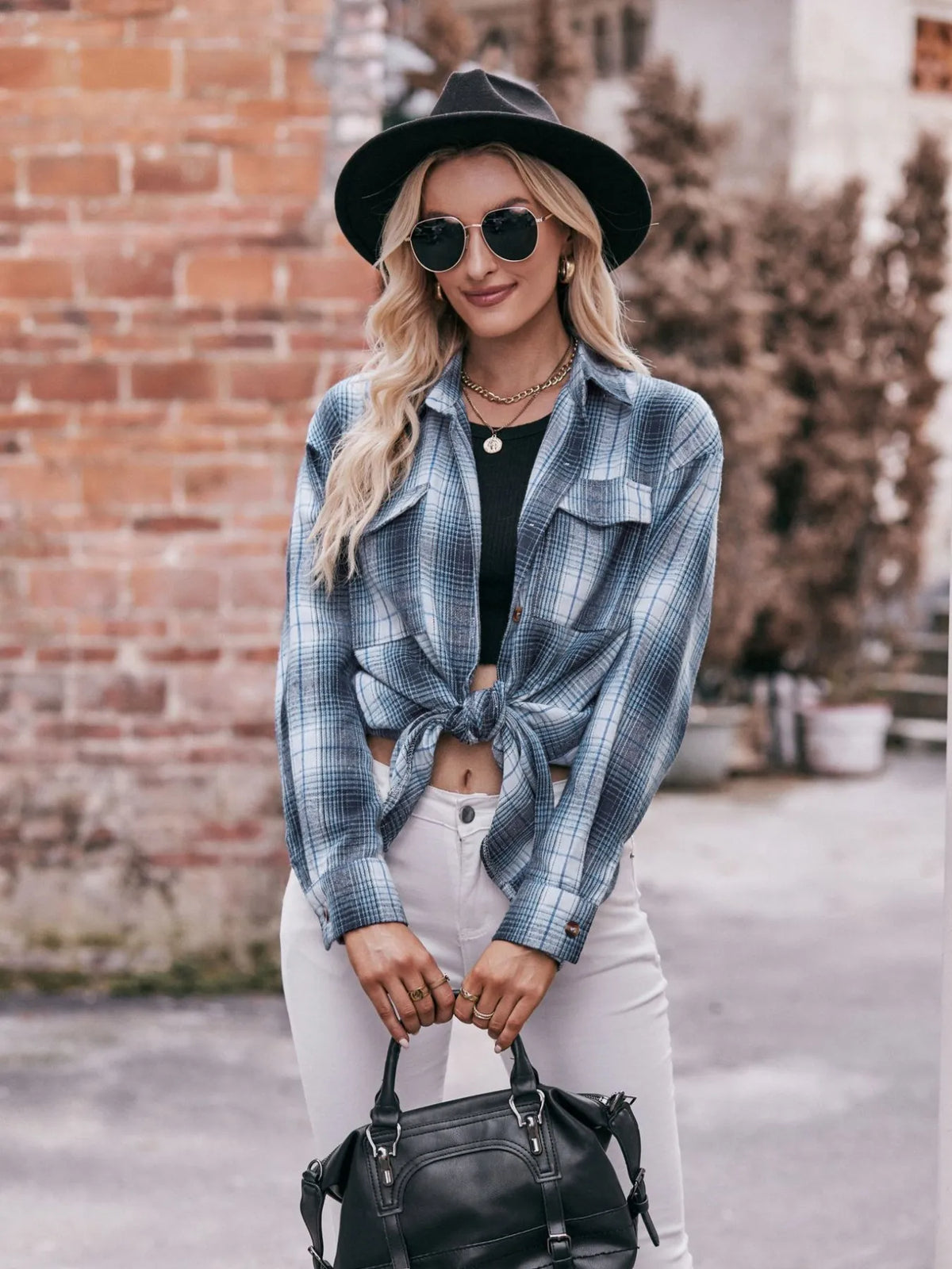 Plaid Long Sleeve Button Down Shirt, view 27