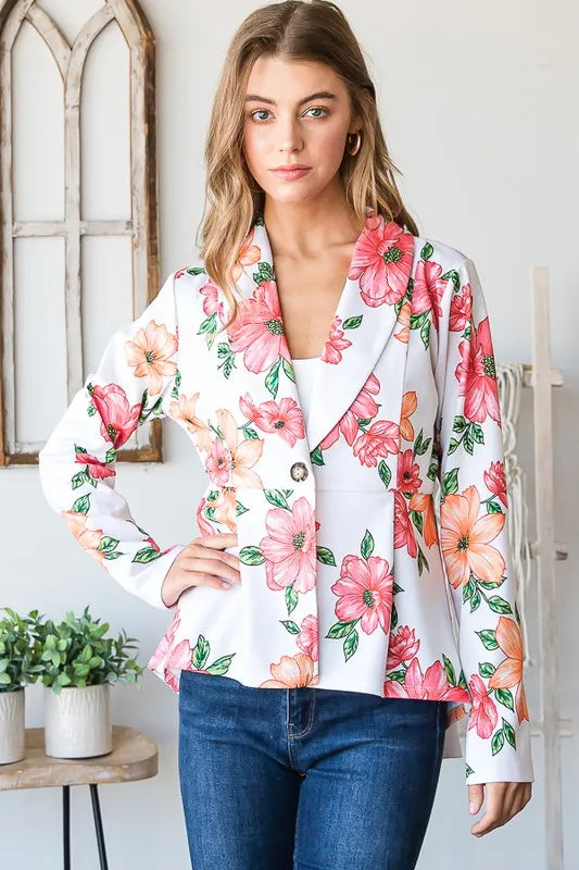 Heimish Full Size Multi Color Floral Blazers with Tunic Plus Size Offwhite Multi - Fashorio