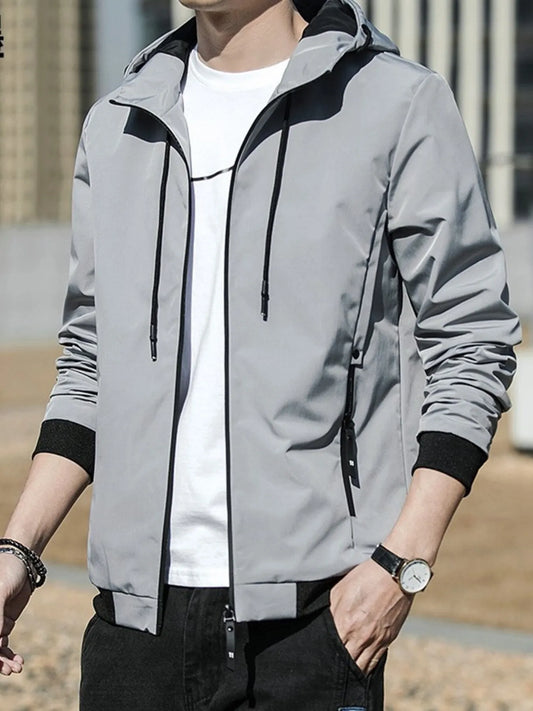 Men's Plus Size Drawstring Zip Up Long Sleeve Hooded Jacket - Fashorio