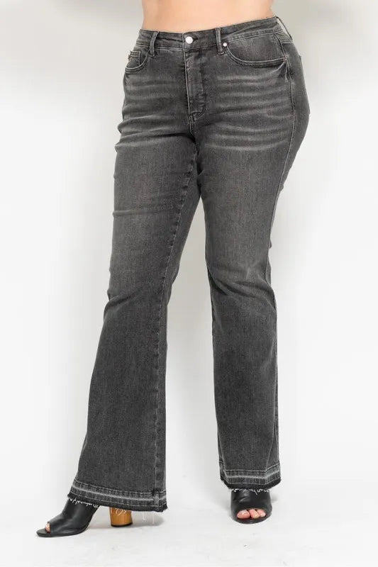 Judy Blue Mid Rise Release Hem Gray Flare Jeans, view 12