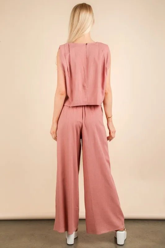 VERY J Solid Woven Top & Pants Set - Fashorio