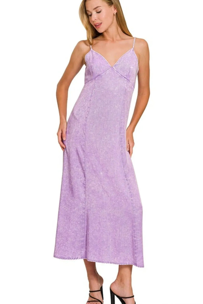 lavender zenana tencel mineral washed maxi dress front view