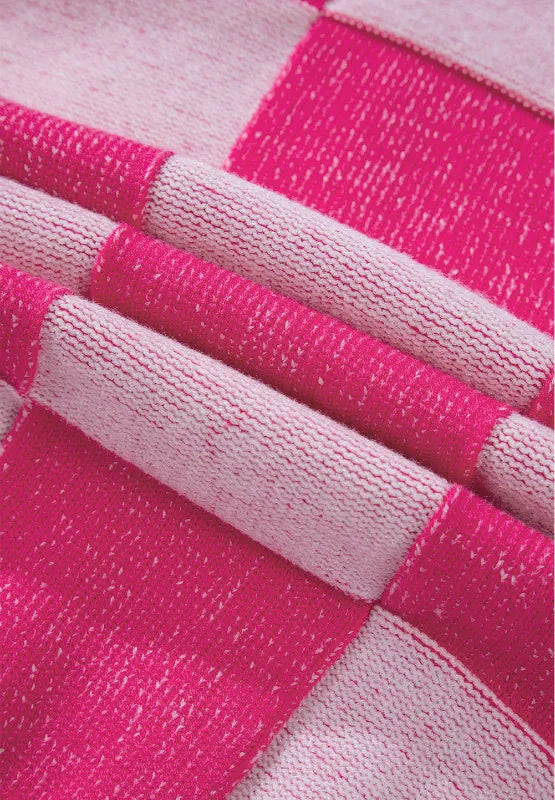 Checkered V-Neck Long Sleeve Cardigan - Fashorio