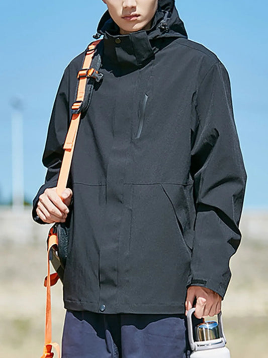 Men's Full Size Zip Up Long Sleeve Hooded Jacket Plus Size Black - Fashorio