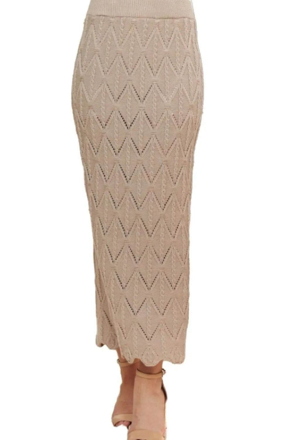 ADORA Scallop Trim Detail Knit Skirt BEIGE - Fashorio