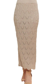 ADORA Scallop Trim Detail Knit Skirt BEIGE - Fashorio