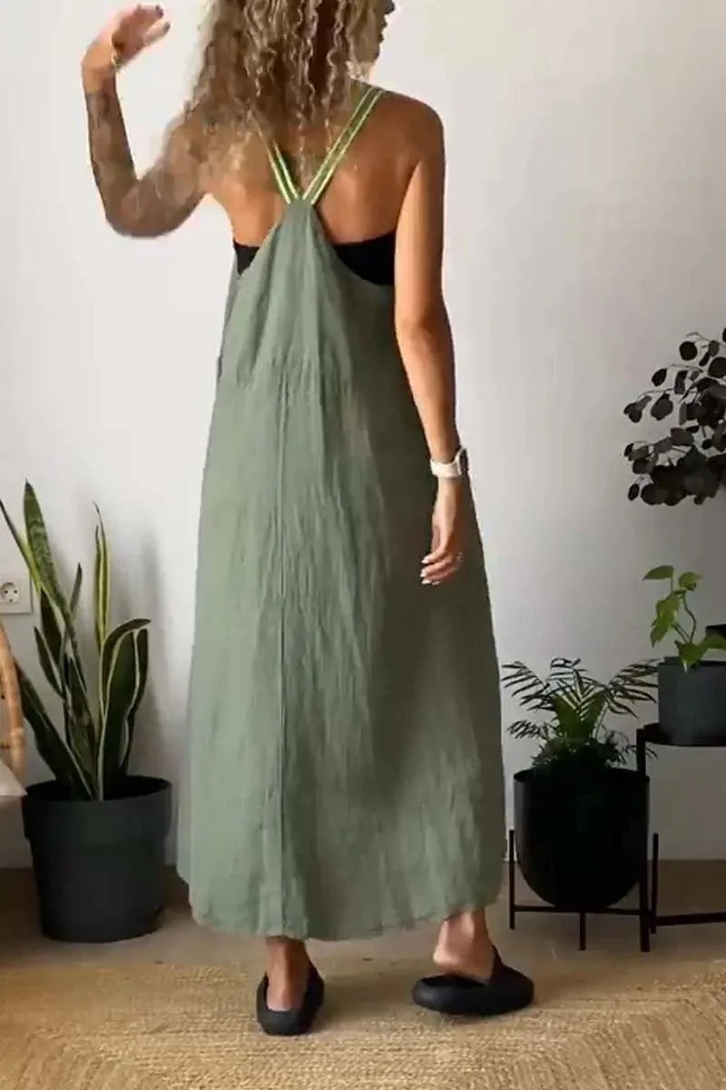 Ruched Cami Maxi Dress with Pockets Plus Size back view
