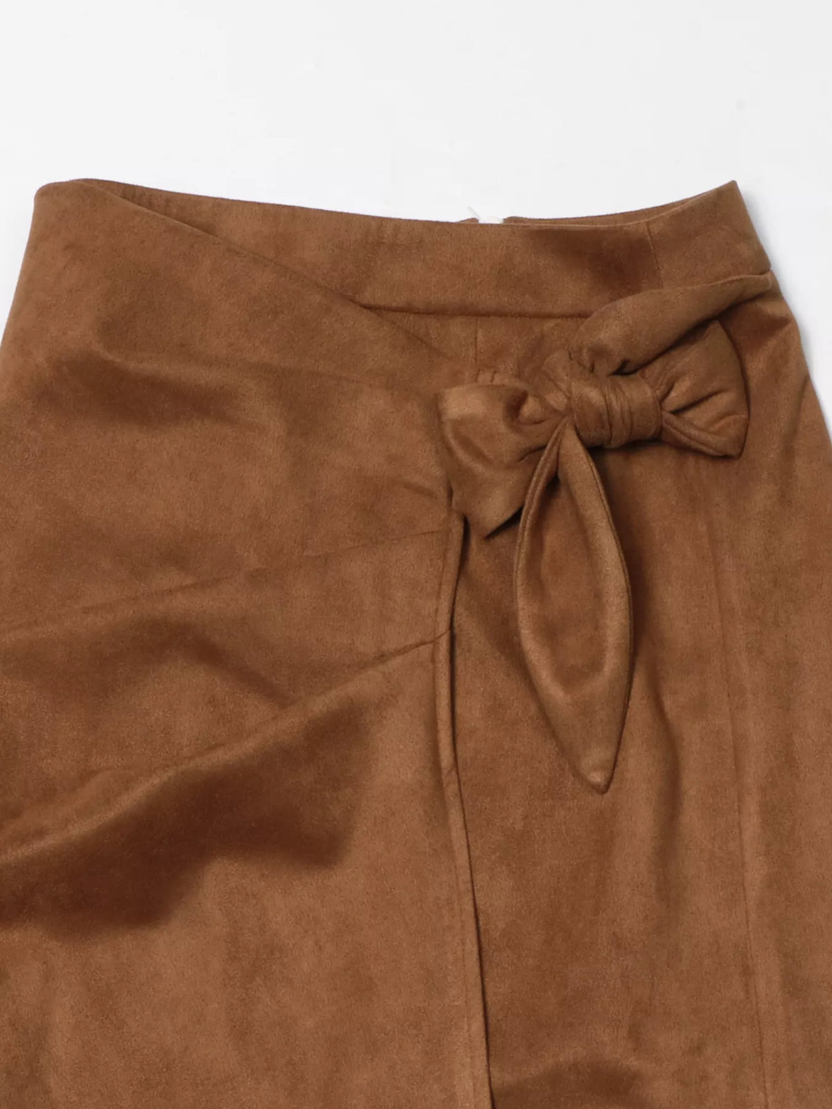 brown wrap midi skirt close up
