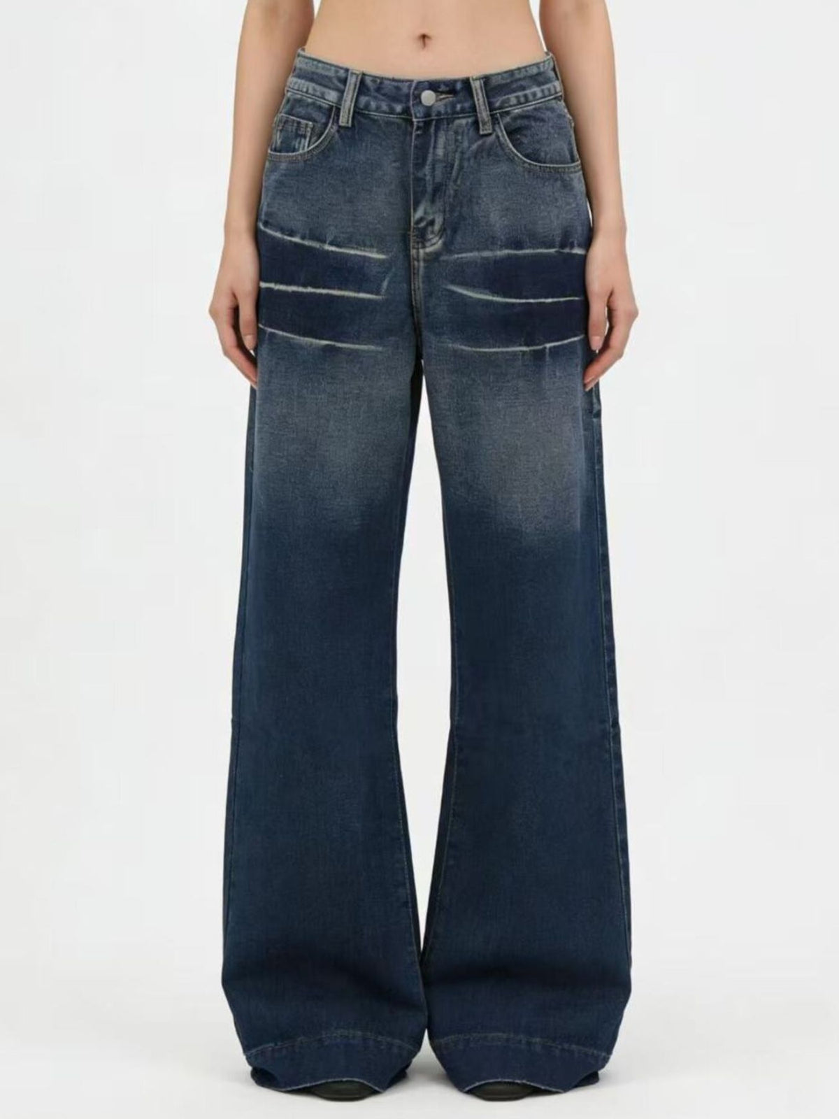 Black washed wide leg jeans view