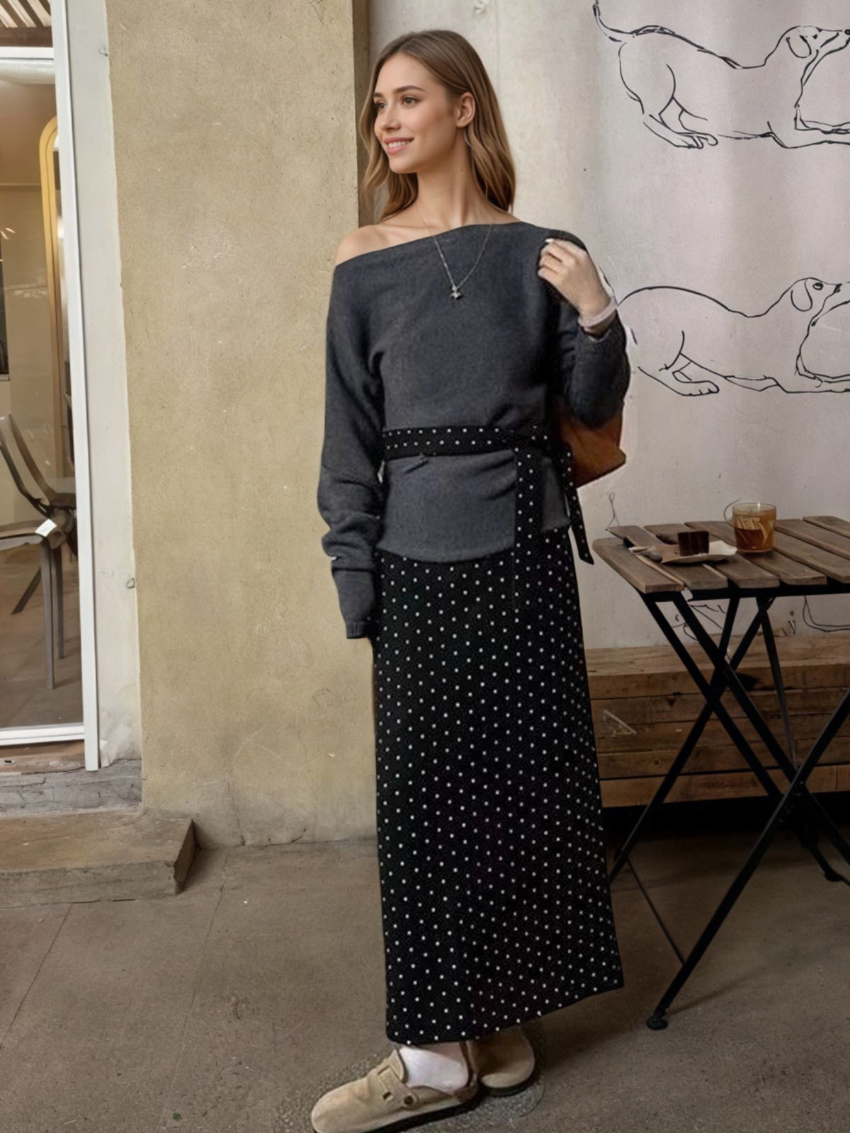 Polka dot skirt two piece set side view