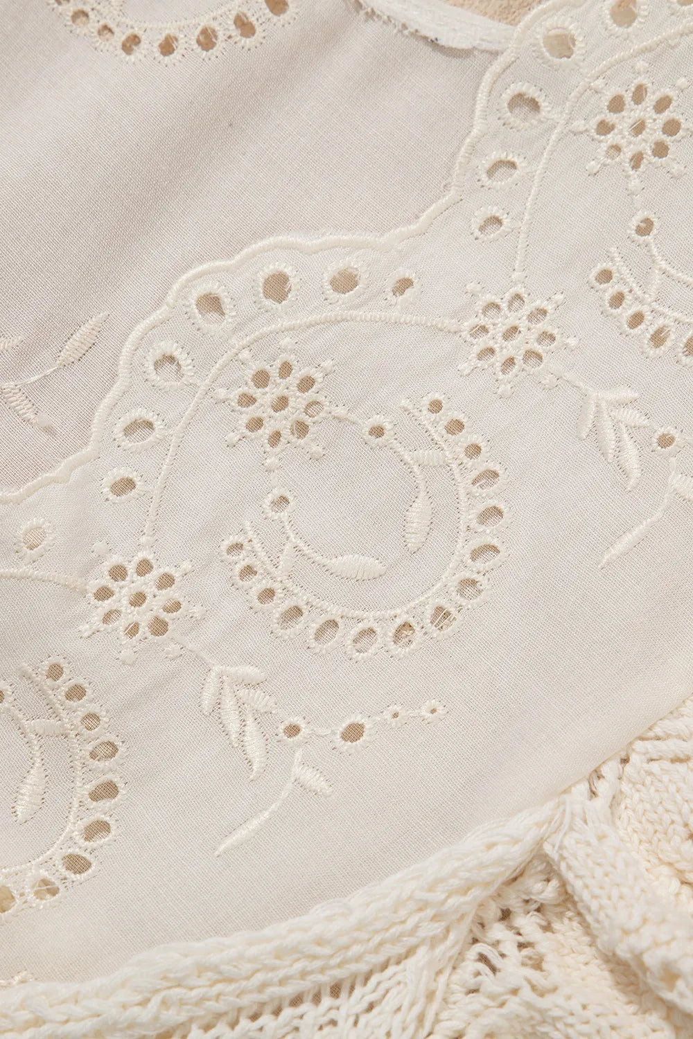 Embroidered Patchwork Openwork Ruffle Sweater Vest in Beige view 8