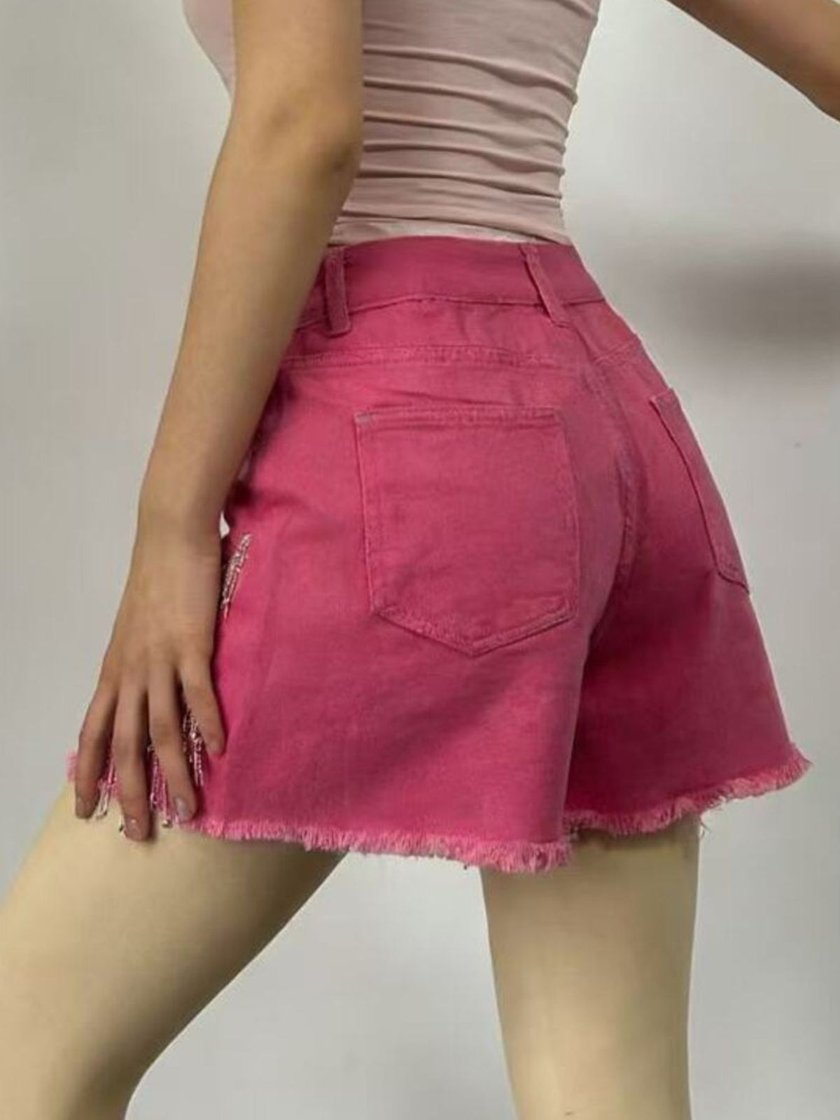 Denim shorts pocket and chain detail