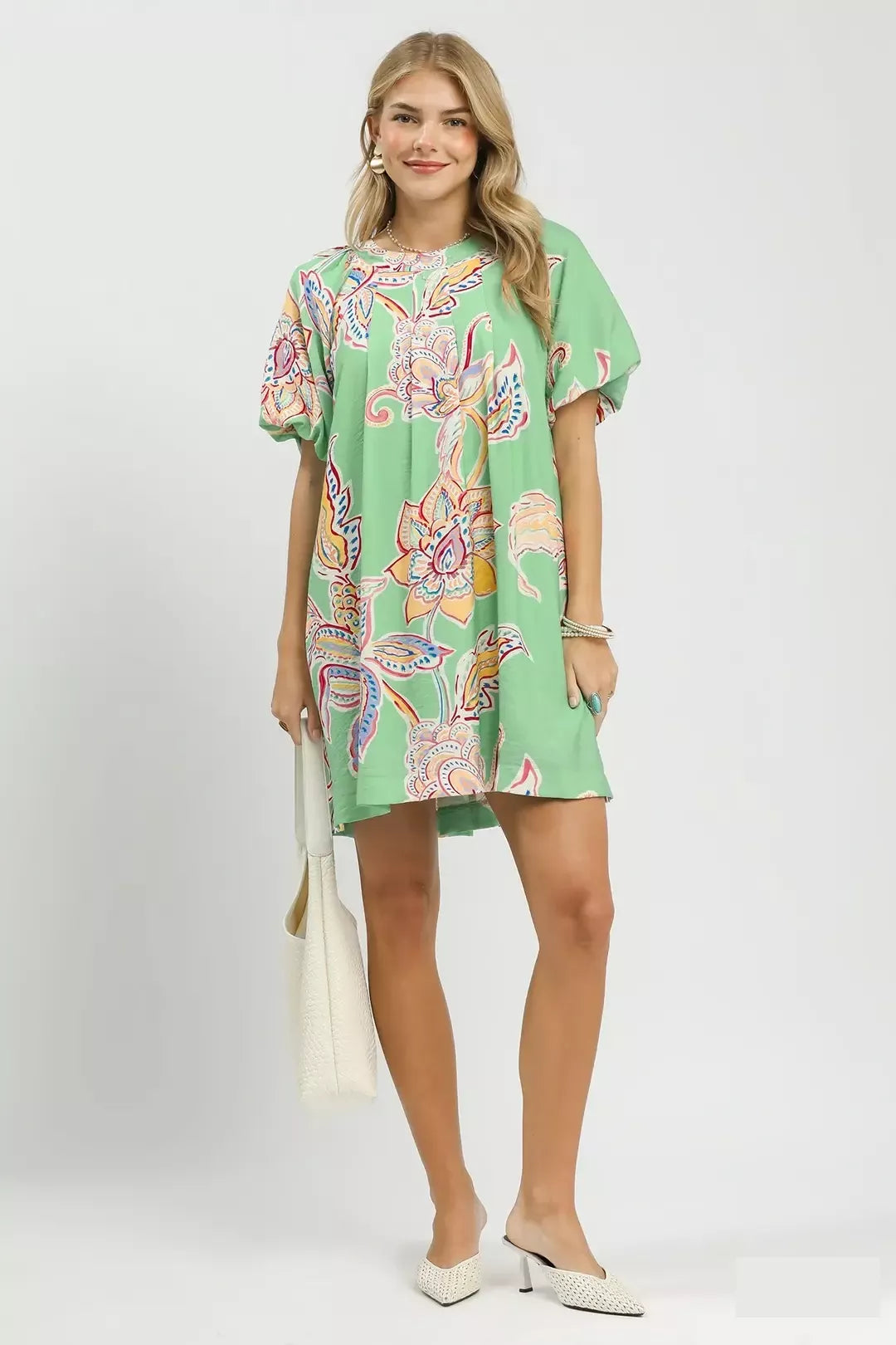 Boho Floral Print Mini Dress with Pockets side view