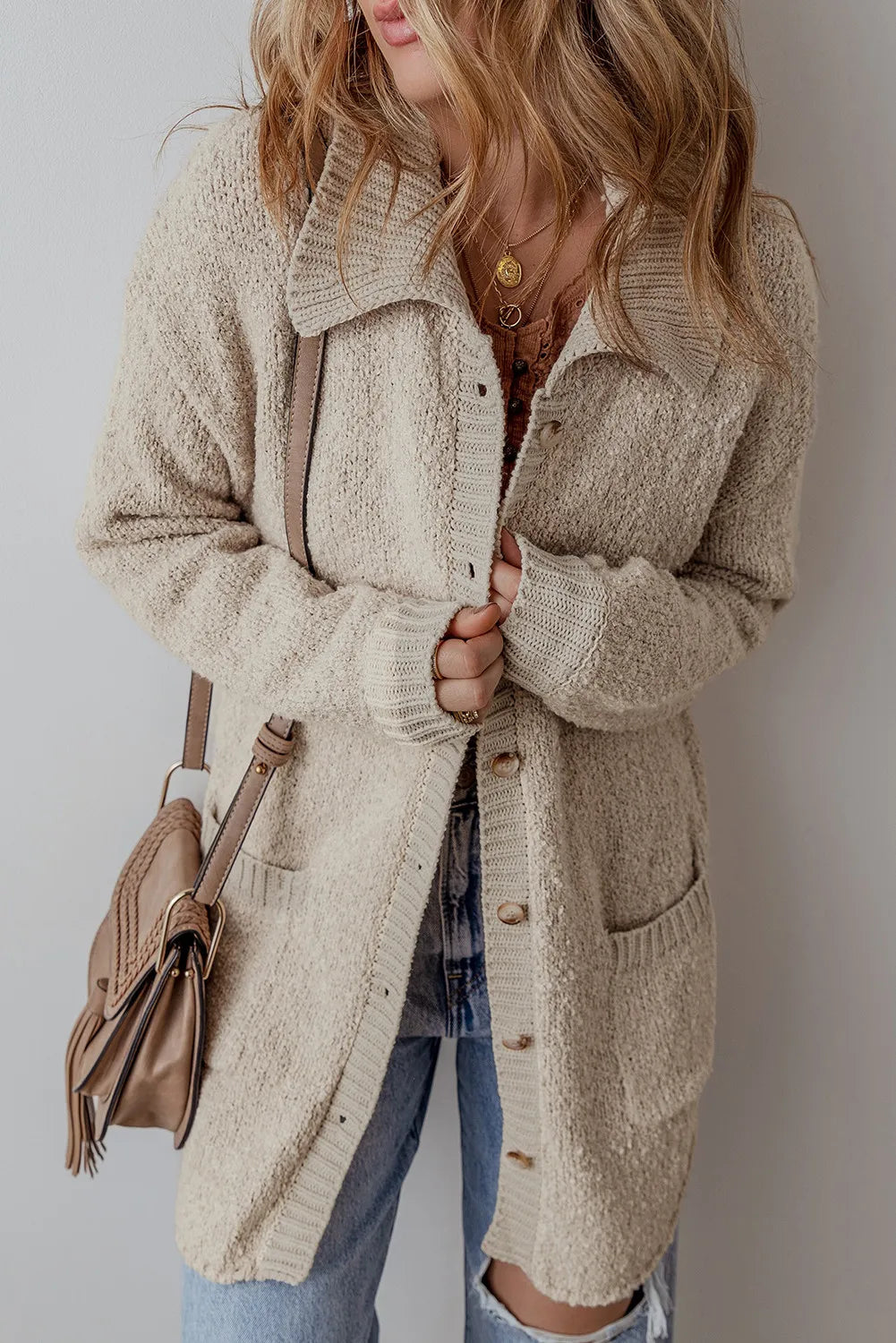 Pocketed Button Up Long Sleeve Cardigan - Fashorio