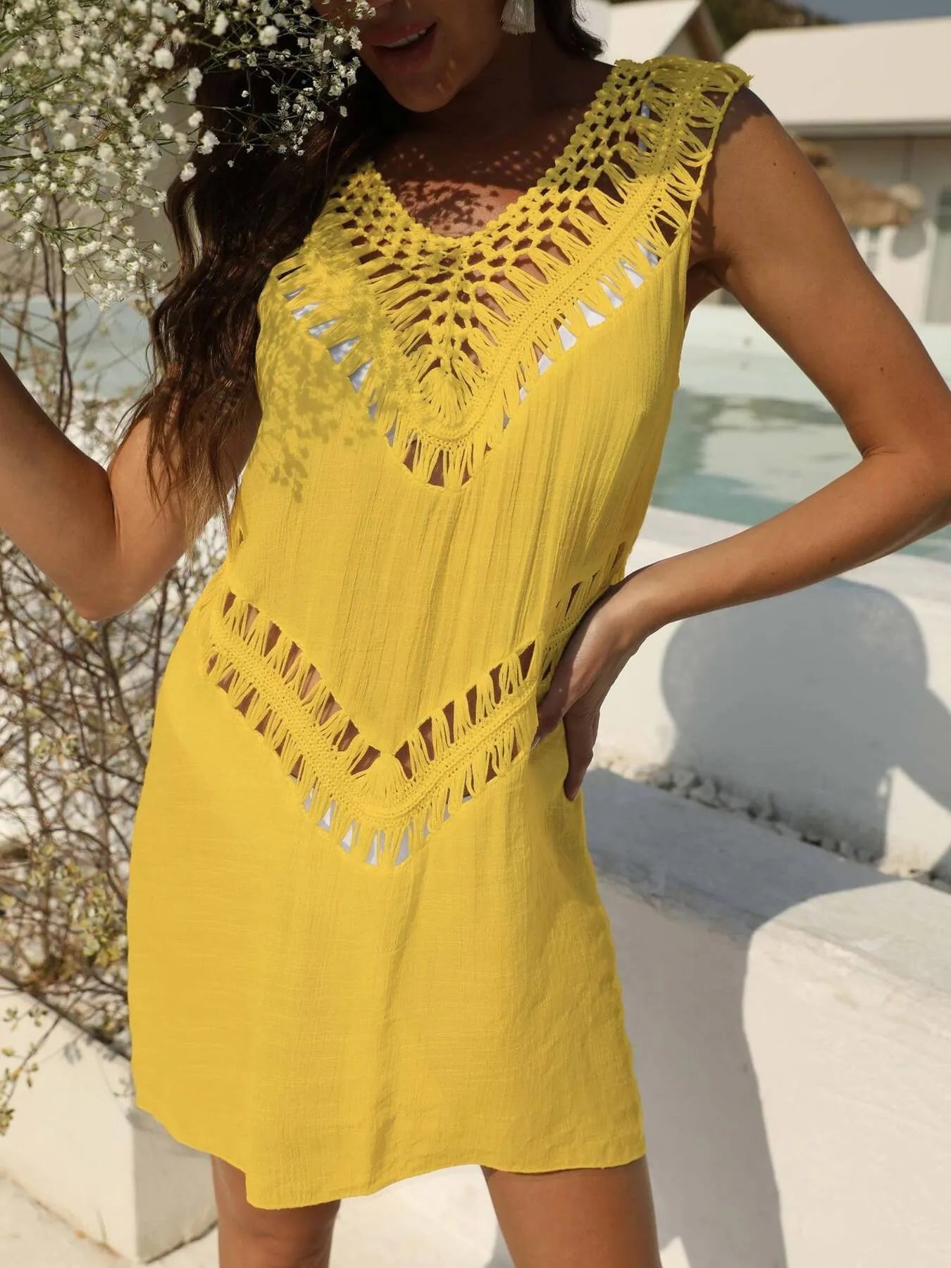 Crochet Detail Beach Cover Up Dress - Fashorio