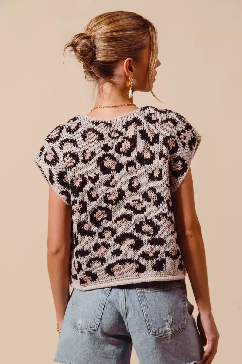 Button Front Leopard Print Sweater Vest view 9
