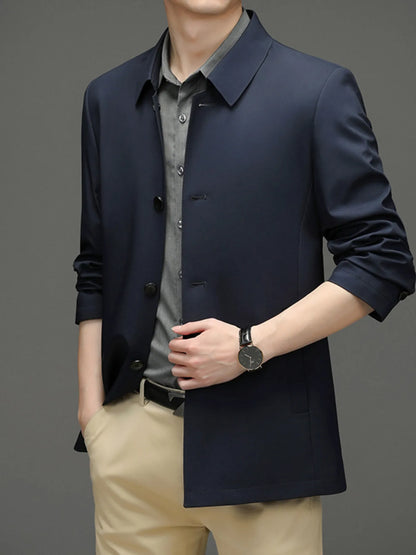 Men's Button Up Long Sleeve Jacket Navy Blue - Fashorio