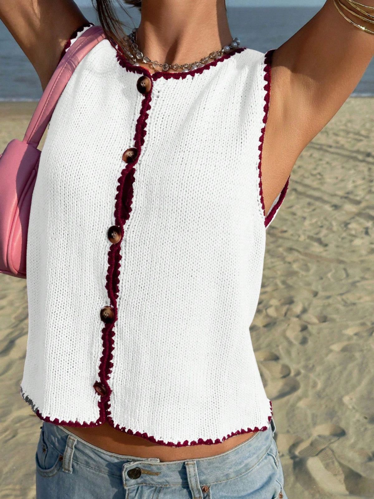 Cropped Button Down Sweater Vest, view 15