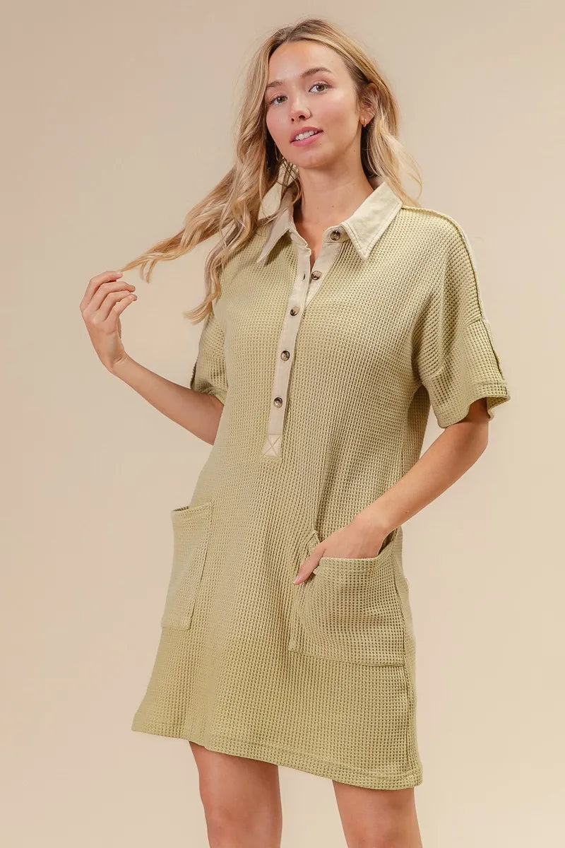 Dip Dye Mineral Wash Knit Dress in Sage