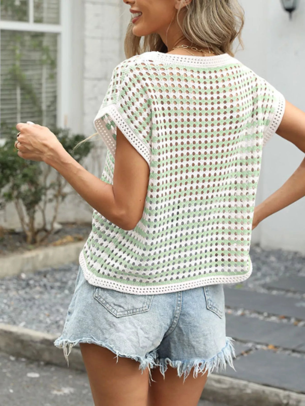 Crochet top in blue colorway