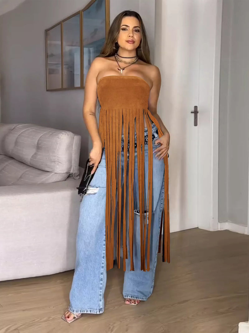 Fringe trim tube top front view