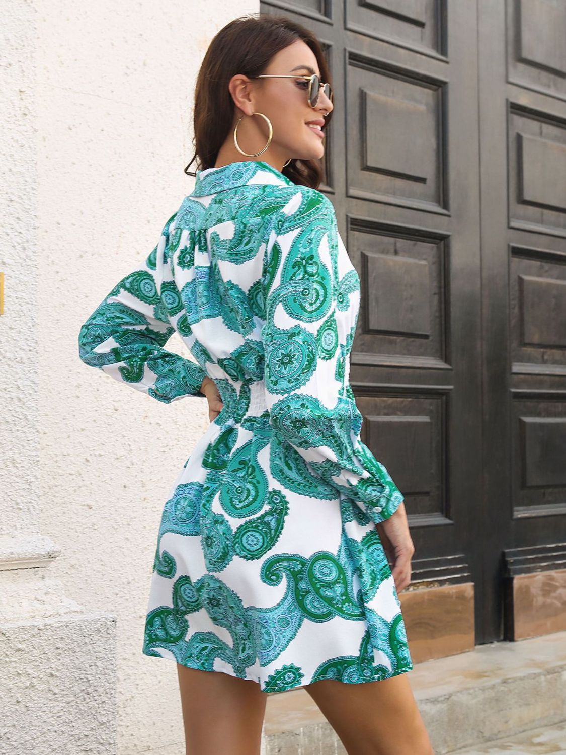 Paisley print smocked dress full length