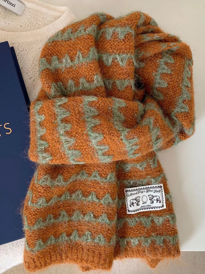 Vintage knitted pattern scarf shown draped