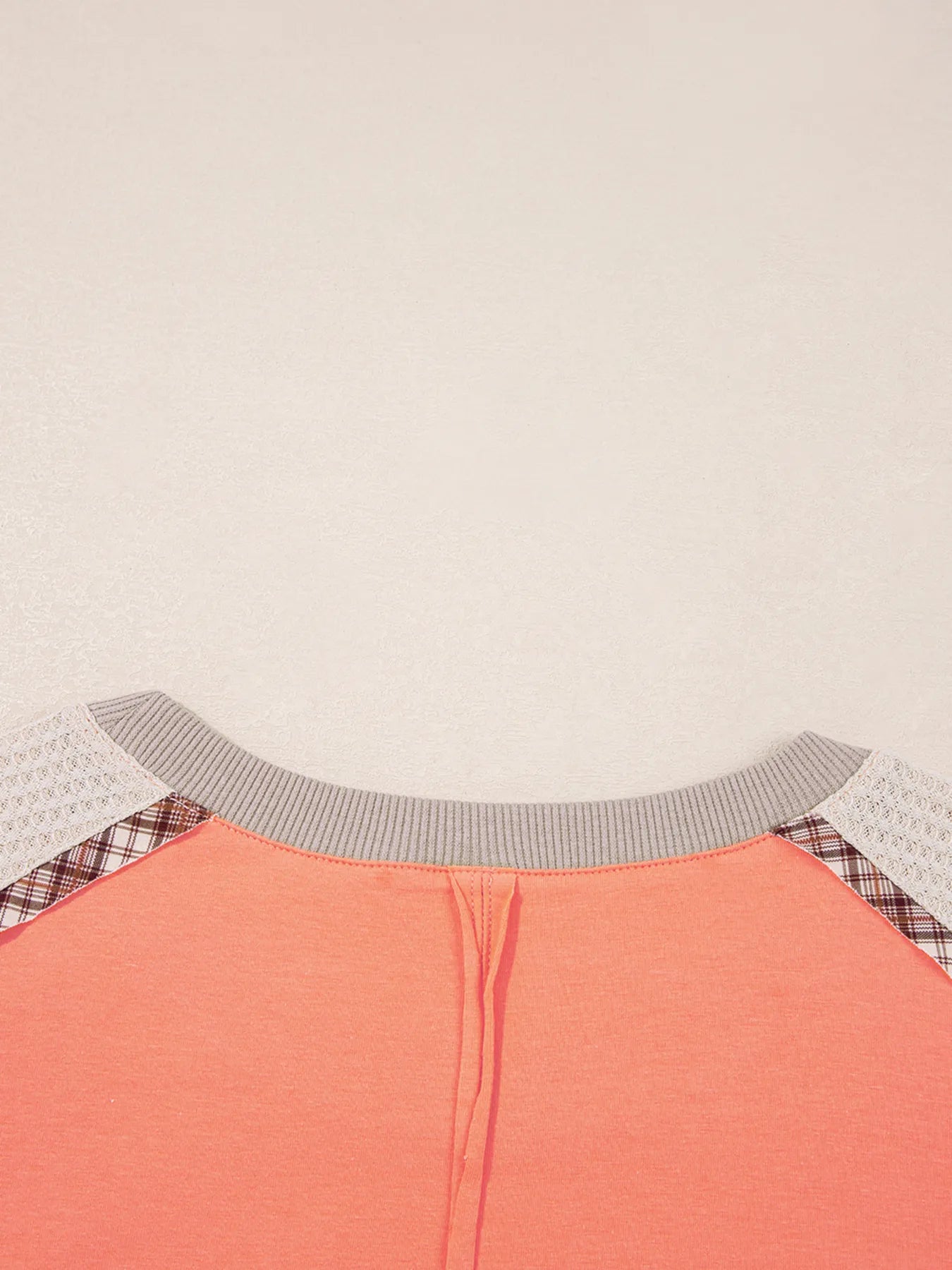 Plaid Waffle Flower Patchwork Contrast Top - Fashorio