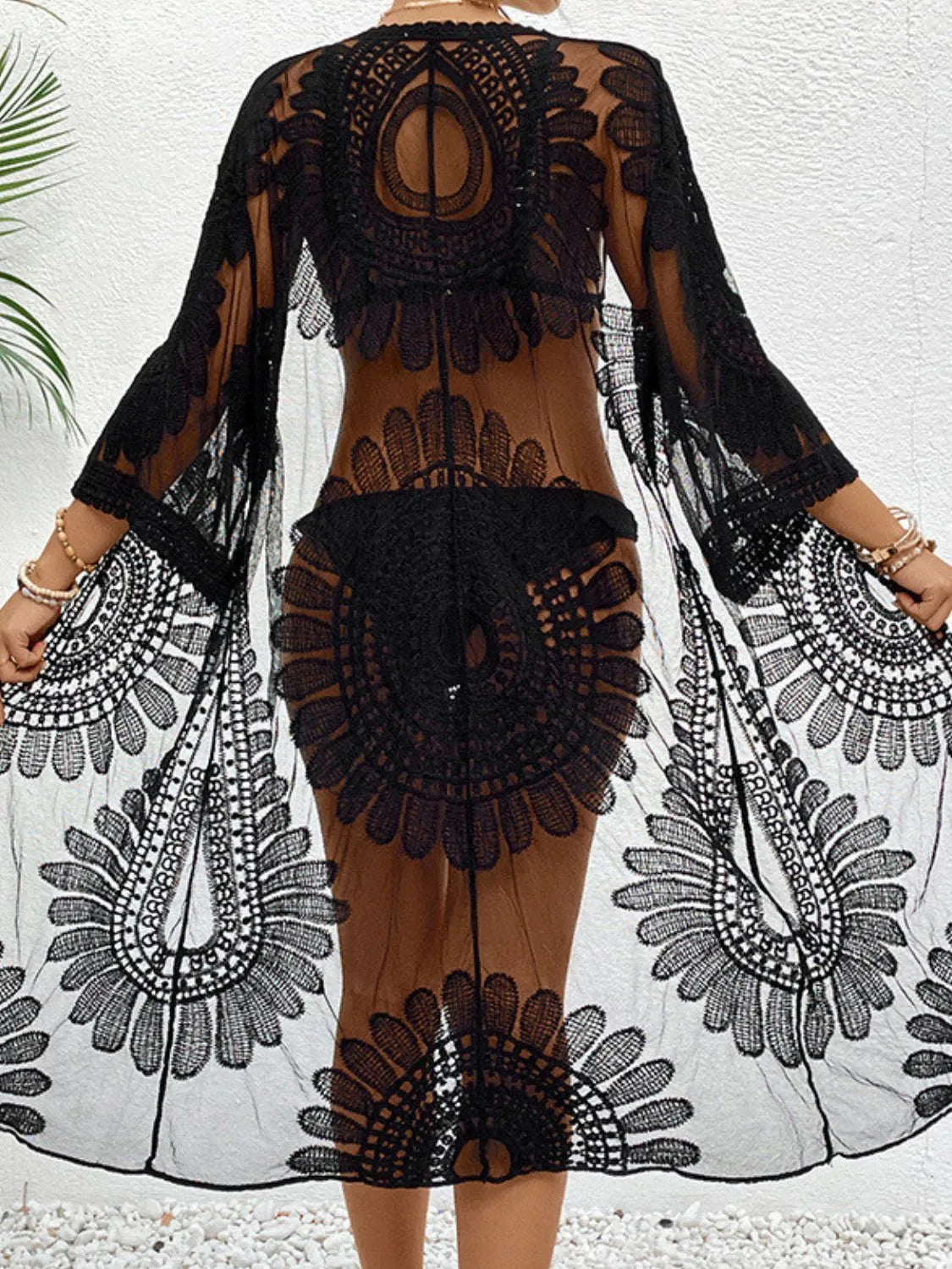 Lace Open Front Longline Cover-Up - Fashorio