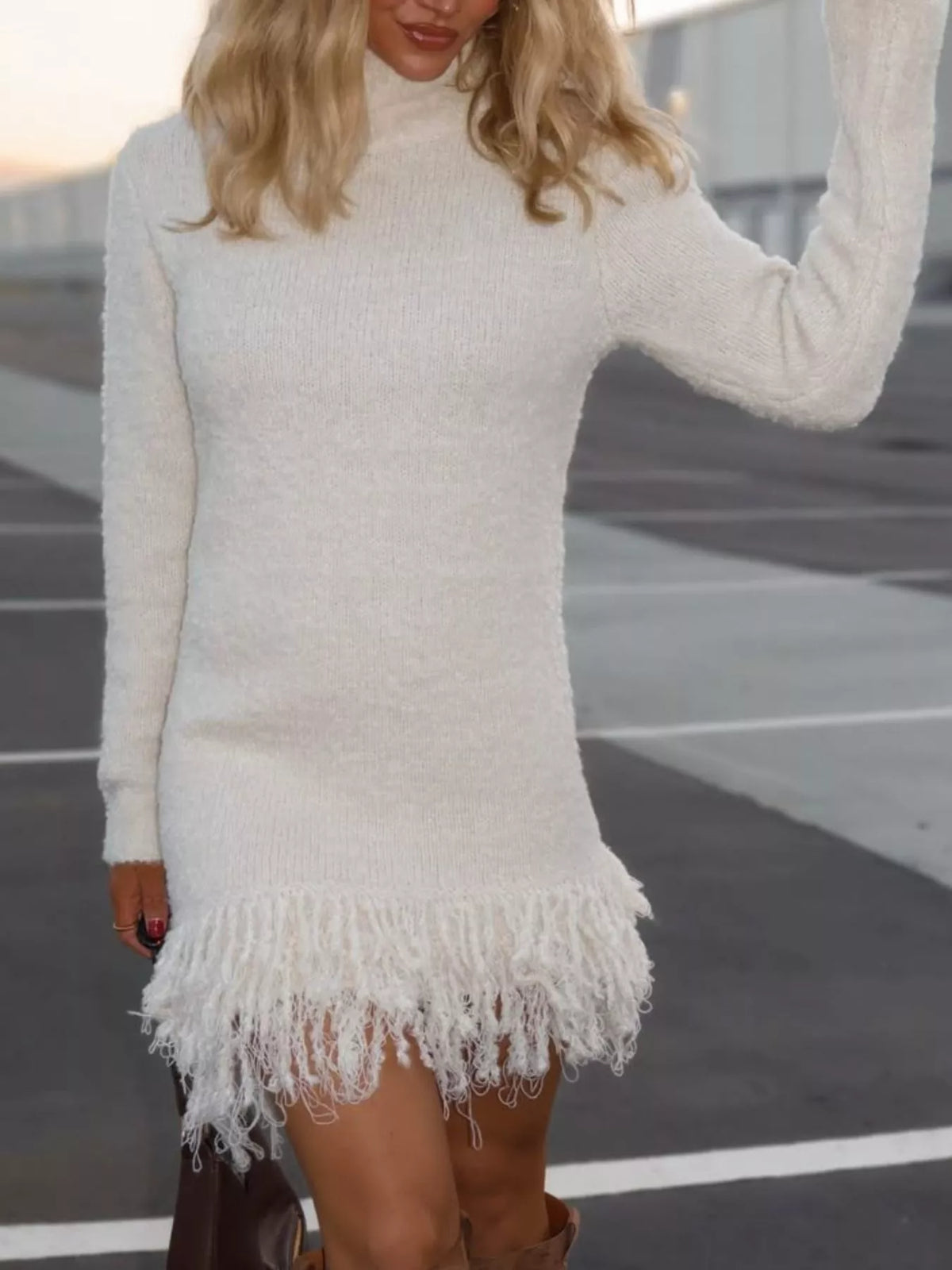 Sweater dress fringe detail