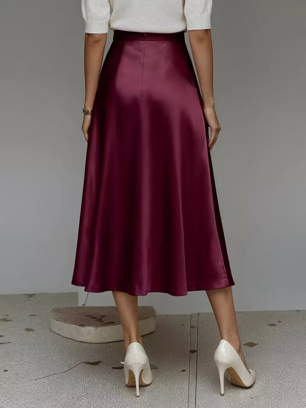 Satin midi skirt detail view