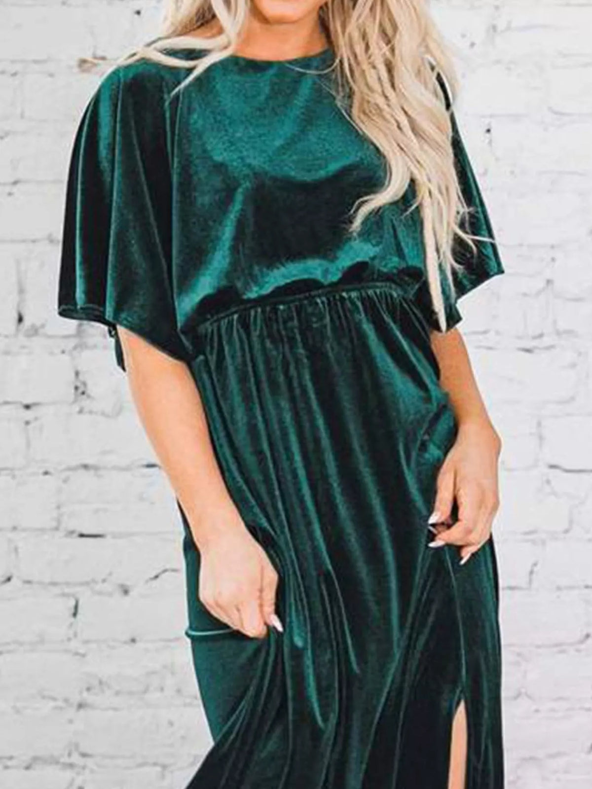 flutter sleeve velvet maxi dress styled look