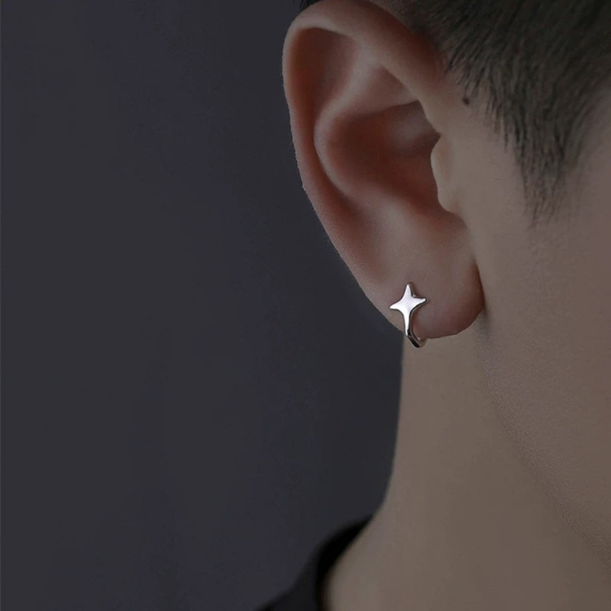Silver star cuff earring side profile view