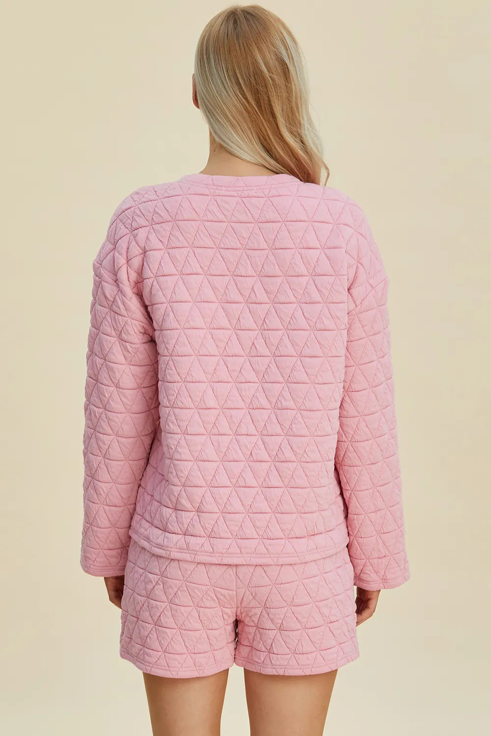 Round neck top and shorts set styled for lounging