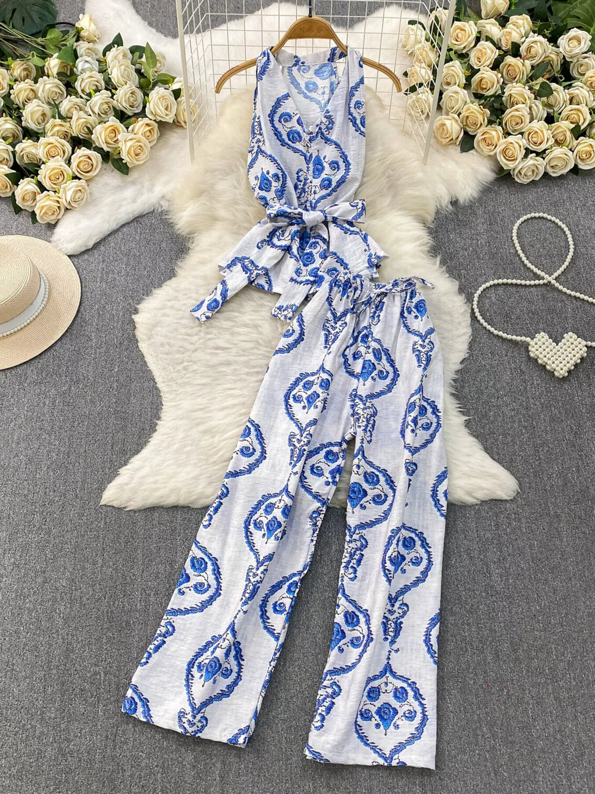 Belted sleeveless coordinated set side view
