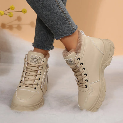 Premium Lace-Up Combat Boots with Fleece Line - Fashorio