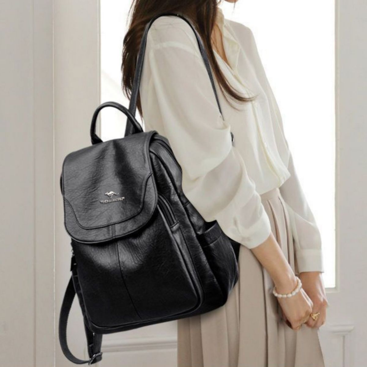 Leather backpack back with straps